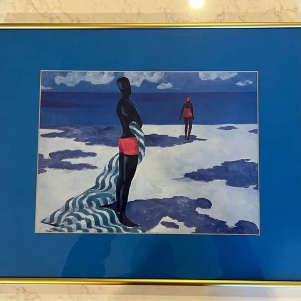Framed Beach Scene Painting